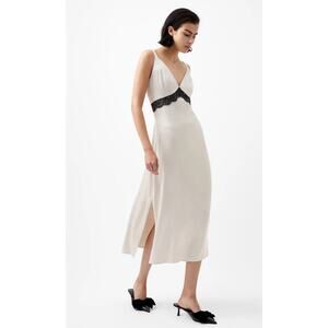 French Connection Ennis Dress Size 8 NWT Satin Lace Midi Cocktail Evening